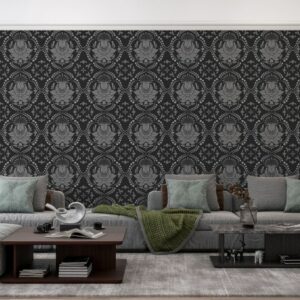 ورق حائط قماشي بنمط دمشقي متجه بدون درزات يغطي مساحة تصل إلى 4.2 متر × 3 متر باستخدام أداة لاصقة وتنعيم