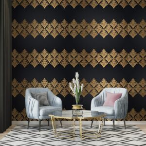 ورق حائط من القماش الهندسي بنمط آرت ديكو بدون درزات يغطي مساحة تصل إلى 4.2 متر × 3 متر باستخدام أداة لاصقة وتنعيم