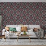 Long Gallery Brocade Quartz Grey/Rose Fabric Wallpaper Covers an area ​​up to 4.2mX3m with adhesive  and smoothing tool