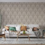 Beige Vintage Pattern  Fabric Wallpaper Covers an area ​​up to 4.2mX3m with adhesive  and smoothing tool