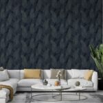 Abstract seamless with gray banana leaves Fabric Wallpaper Covers an area ​​up to 4.2mX3m with adhesive  and smoothing tool