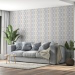 Blue and brown batik seamless pattern Fabric Wallpaper Covers an area ​​up to 4.2mX3m with adhesive  and smoothing tool