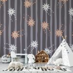 Retro style floral background Royalty Fabric Wallpaper Covers an area ​​up to 4.2mX3m with adhesive  and smoothing tool