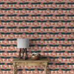 Abstract floral line seamless pattern in retro style Fabric Wallpaper Covers an area ​​up to 4.2mX3m with adhesive  and smoothing tool