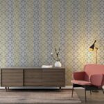 Art deco pattern off white and blue Pattern Fabric Wallpaper Covers an area ​​up to 4.2mX3m with adhesive  and smoothing tool