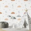 Sleepy Moon and clouds Kids  Fabric Wallpaper Covers an area ​​up to 4.2mX3m with adhesive  and smoothing tool