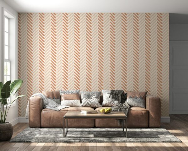 Beautiful Beige Hues Geometric Cut Velvet Fabric Wallpaper Covers an area ​​up to 4.2mX3m with adhesive  and smoothing tool