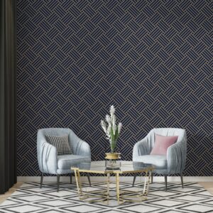 Japanese Navy Two Lines Half Yard Fabric Wallpaper Covers an area ​​up to 4.2mX3m with adhesive  and smoothing tool