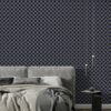 Fretwork Geometric Midnight Blue Fabric Wallpaper Covers an area ​​up to 4.2mX3m with adhesive  and smoothing tool