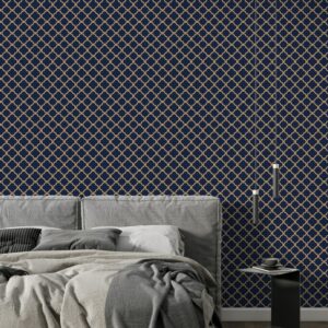 Fretwork Geometric Midnight Blue Fabric Wallpaper Covers an area ​​up to 4.2mX3m with adhesive  and smoothing tool