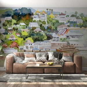 Mekong River passenger ship Fabric Wallpaper Covers an area ​​up to 4.2mX3m with adhesive  and smoothing tool