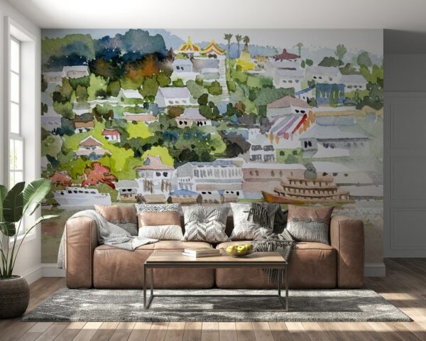 Mekong River passenger ship Fabric Wallpaper Covers an area ​​up to 4.2mX3m with adhesive  and smoothing tool