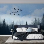 ورق حائط من القماش الاستوائي برسومات نباتية يغطي مساحة تصل إلى 4.2 متر × 3 متر مع أداة لاصقة وأداة تنعيم