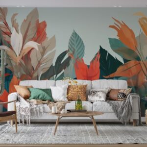 Amazing Botanical Wall Mural Tropical Fabric Wallpaper Covers an area ​​up to 4.2mX3m with adhesive  and smoothing tool