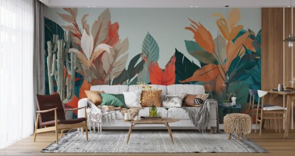 Amazing Botanical Wall Mural Tropical Fabric Wallpaper Covers an area ​​up to 4.2mX3m with adhesive  and smoothing tool