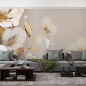 Beautiful White flowers watercolor background Fabric Wallpaper Covers an area ​​up to 4.2mX3m with adhesive  and smoothing tool