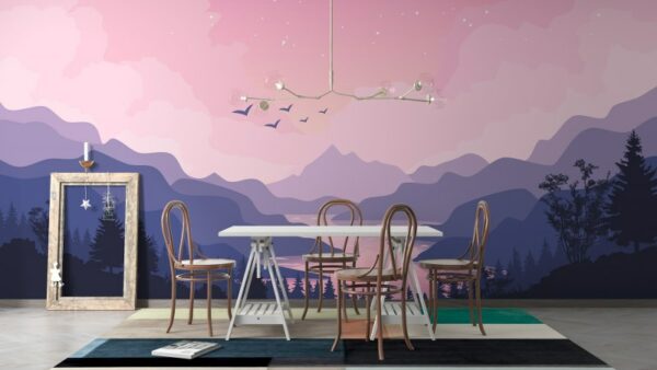 Beautiful Mountain Mural Fabric Wallpaper Covers an area ​​up to 4.2mX3m with adhesive  and smoothing tool