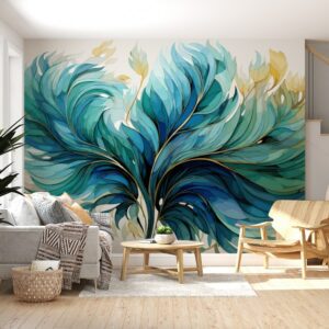 Abstract Peacock Feather Fabric Wallpaper Covers an area ​​up to 4.2mX3m with adhesive  and smoothing tool