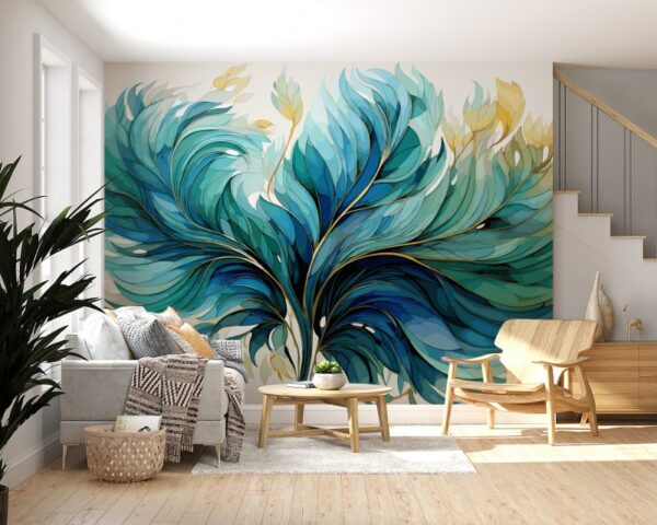 Abstract Peacock Feather Fabric Wallpaper Covers an area ​​up to 4.2mX3m with adhesive  and smoothing tool
