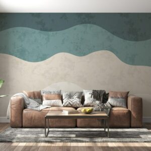 Minimalist curve shape with grunge texture Fabric Wallpaper Covers an area ​​up to 4.2mX3m with adhesive  and smoothing tool
