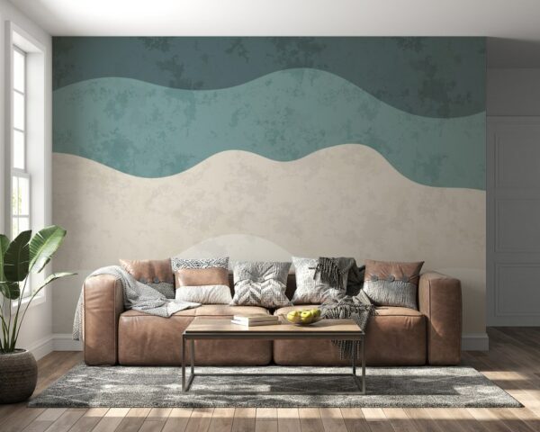 Minimalist curve shape with grunge texture Fabric Wallpaper Covers an area ​​up to 4.2mX3m with adhesive  and smoothing tool
