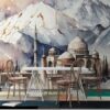 Amazing Snow Mountain Scenery Fabric Wallpaper Covers an area ​​up to 4.2mX3m with adhesive  and smoothing tool
