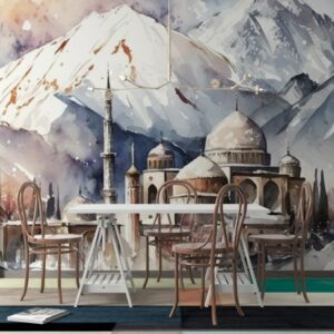 Amazing Snow Mountain Scenery Fabric Wallpaper Covers an area ​​up to 4.2mX3m with adhesive  and smoothing tool