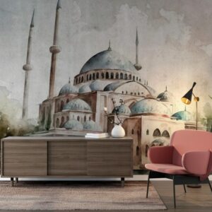 Beautiful Blue Mosque Istanbul   Fabric Wallpaper Covers an area ​​up to 4.2mX3m with adhesive  and smoothing tool