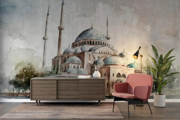 Beautiful Blue Mosque Istanbul   Fabric Wallpaper Covers an area ​​up to 4.2mX3m with adhesive  and smoothing tool