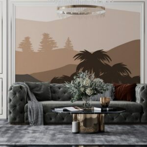 Beautiful Sunset and Silhouette of Desert Landscape  Fabric Wallpaper Covers an area ​​up to 4.2mX3m with adhesive  and smoothing tool