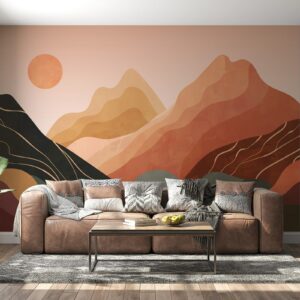 Beautiful desert Landscape Mural  Fabric Wallpaper Covers an area ​​up to 4.2mX3m with adhesive  and smoothing tool