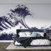 Amazing Japanese Ocean Waves  Fabric Wallpaper Covers an area ​​up to 4.2mX3m with adhesive  and smoothing tool