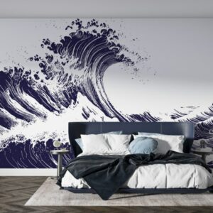 Amazing Japanese Ocean Waves  Fabric Wallpaper Covers an area ​​up to 4.2mX3m with adhesive  and smoothing tool