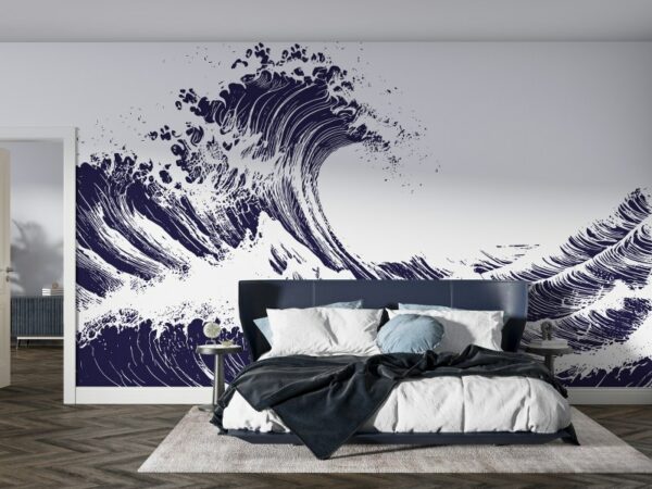 Amazing Japanese Ocean Waves  Fabric Wallpaper Covers an area ​​up to 4.2mX3m with adhesive  and smoothing tool