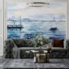Large Sailboat Party Oil Painting  Fabric Wallpaper Covers an area ​​up to 4.2mX3m with adhesive  and smoothing tool