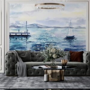 Large Sailboat Party Oil Painting  Fabric Wallpaper Covers an area ​​up to 4.2mX3m with adhesive  and smoothing tool
