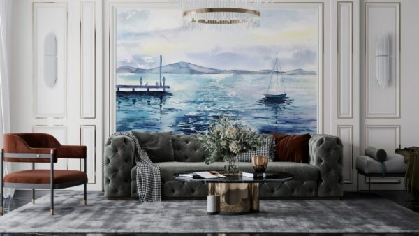 Large Sailboat Party Oil Painting  Fabric Wallpaper Covers an area ​​up to 4.2mX3m with adhesive  and smoothing tool