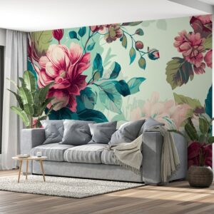 Abstract floral art template Botanical Fabric Wallpaper Covers an area ​​up to 4.2mX3m with adhesive  and smoothing tool