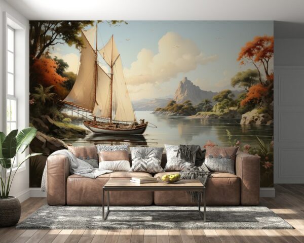 تغطي ورق الحائط القماشي Adventure On Sea مساحة تصل إلى 4.2 م × 3 م باستخدام أداة لاصقة وأداة تنعيم