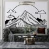 Beautiful Mountain Fabric Wallpaper Covers an area ​​up to 4.2mX3m with adhesive  and smoothing tool