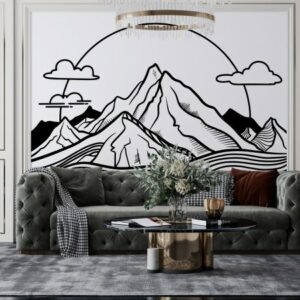 Beautiful Mountain Fabric Wallpaper Covers an area ​​up to 4.2mX3m with adhesive  and smoothing tool