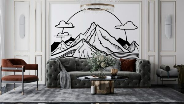 Beautiful Mountain Fabric Wallpaper Covers an area ​​up to 4.2mX3m with adhesive  and smoothing tool