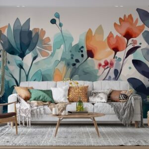 Beautiful tropical Creative flowers Jungle  Fabric Wallpaper Covers an area ​​up to 4.2mX3m with adhesive  and smoothing tool