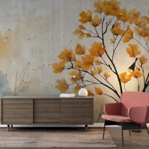 Beautiful tree leaves in the autumn seas Fabric Wallpaper Covers an area ​​up to 4.2mX3m with adhesive  and smoothing tool
