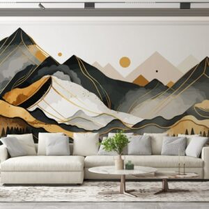 Beautiful colors Mountain vector Fabric Wallpaper Covers an area ​​up to 4.2mX3m with adhesive  and smoothing tool