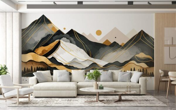 Beautiful colors Mountain vector Fabric Wallpaper Covers an area ​​up to 4.2mX3m with adhesive  and smoothing tool