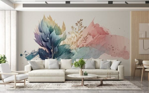 Beautiful flowers and leaves Fabric Wallpaper Covers an area ​​up to 4.2mX3m with adhesive  and smoothing tool