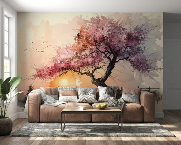 Beautiful landscape Fabric Wallpaper Covers an area ​​up to 4.2mX3m with adhesive  and smoothing tool