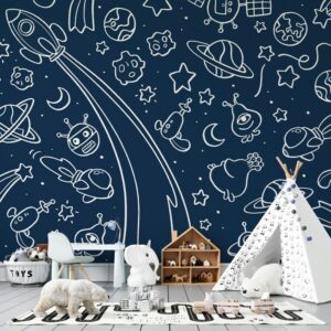 Navy Space Mural Fabric Wallpaper Covers an area ​​up to 4.2mX3m with adhesive  and smoothing tool