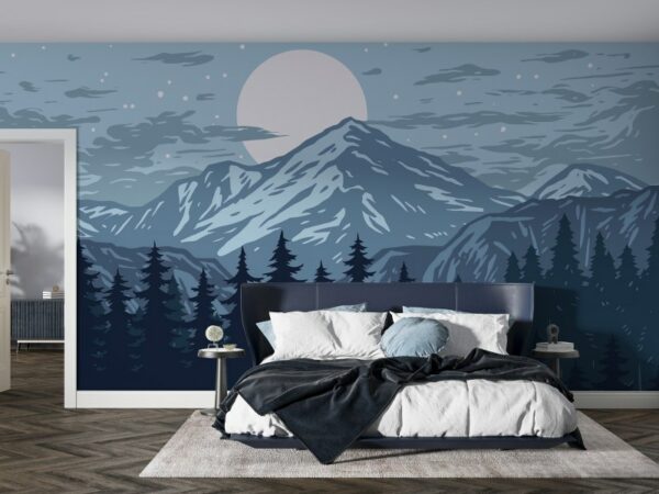 Panorama of Mountains Fabric Wallpaper Covers an area ​​up to 4.2mX3m with adhesive  and smoothing tool